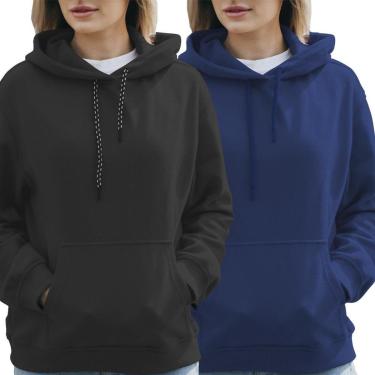 Imagem de Kit 2 Blusas Moletom Canguru com Capuz Liso Sem Estampa Feminino Juvenil-Feminino