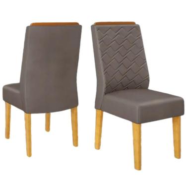 Imagem de Kit 2 Cadeiras De Jantar Estofadas Lidia Veludo Lunar Cedro Dj Moveis Veludo Lunar Cedro