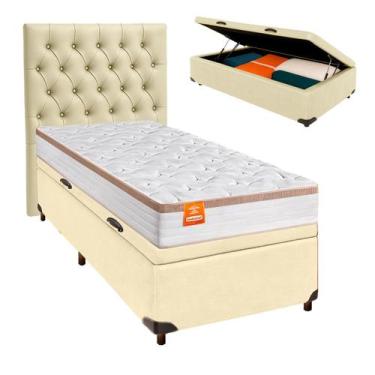 Imagem de Conjunto Cama Box Bau Bege Solteiro + Colchão Molas Ensacadas Isis Ind