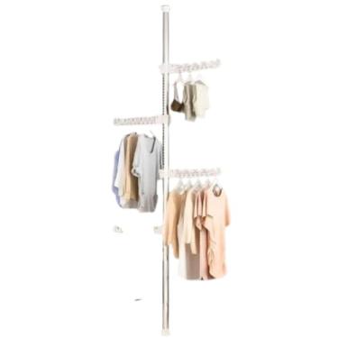 Imagem de Cabideiro Vertical com 4 Braços Multiuso, Branco, Metal e Plástico, 3,1m Altura, Ajustável, com Rodízios