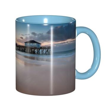 Imagem de Zeraoke Sunset Beach And Bridge Print Canecas de café criativas, personalizadas, presente para família, tamanho de 325 ml, unissex