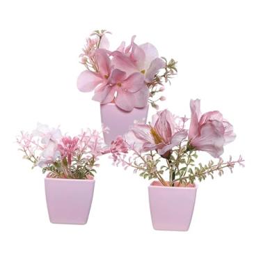 Imagem de MotiveTech Conjunto de 3 Vasos de Flores Artificiais para Decoração de Mesa, Plantas Artificiais em Vaso para Banheiro, Centro de Mesa, Estante e Cozinha, Style B