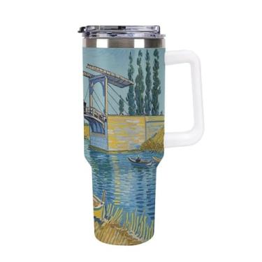 Imagem de Copo de café The Langlois Bridge At Arles The Langlois Bridge At Arles Copo de café copo Stanley de grande capacidade copo de aço inoxidável isolado a vácuo selado para suporte de copo de carro e ao