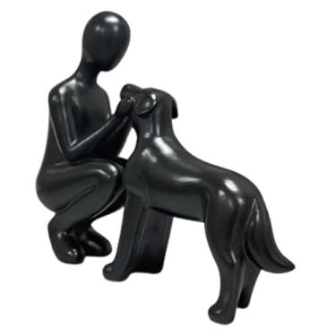 Imagem de Ｂｅｓｇａ Escultura em resina de homem e cachorro, 15,5 x 4,3 x 13,9 cm, ideal para decoração de mesa para donos de animais de estimação, Preto
