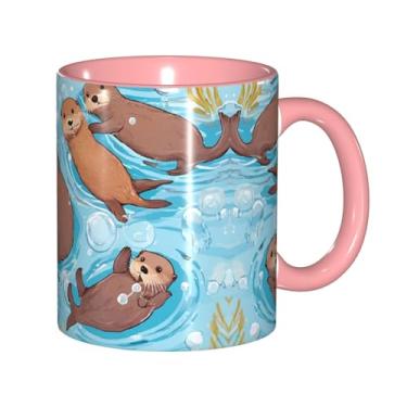 Imagem de Zeraoke Canecas de café criativas com estampa de lontras marrons fofas, personalizadas, presente para família, tamanho de 325 ml, unissex