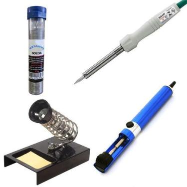 Imagem de 861 Kit Soldagem Hikari Ferro Solda , Estanho, Suporte e Sugador, Powe