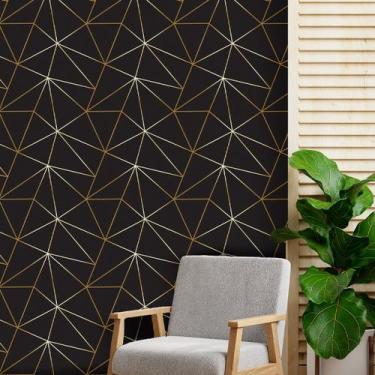 Imagem de Papel De Parede Geométrico Negro Fio Gold Auto Colante 3m - Colaí Ades