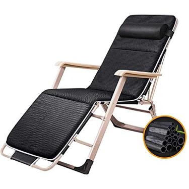 Imagem de Cadeira de gravidade zero, resistente, com gravidade zero, espreguiçadeira, cadeira de escritório dobrável de metal, para uso ao ar livre, portátil, relaxante, com almofadas pretas de malha