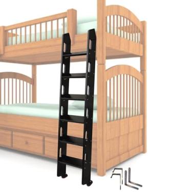 Imagem de YTXFRHOD Escada de campismo para casa de beliche com suportes e ganchos, escada de cama de dormitório universitário de madeira - degraus extra largos de 10 cm e almofadas de borracha, 3,6 4,5 5 5,4