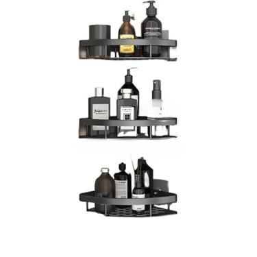 Imagem de Prateleiras Para Casa De Banho Sem Furos - Prateleiras Autoadesivas E AcessóRios(KIT 3 -Triangular -preto)