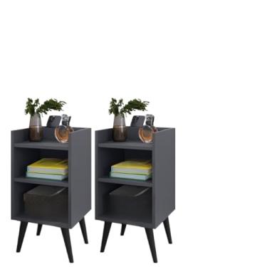 Imagem de Kit 2 Criados-Mudos Compactos com Porta-Celular e Pés Retrô (KIT MAX CINZA)