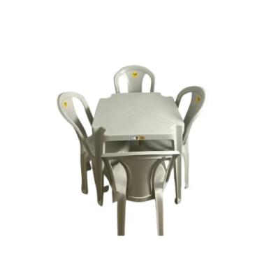 Imagem de Kit 4 Cadeiras Plástica Preta/Branca + Mesa Plástica Quadrada Preta/Branca – Sala, Cozinha, Bar (BRANCA)