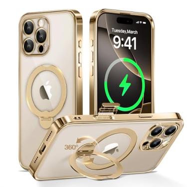 Imagem de GolbinBox Capa Desert Titanium para iPhone 16 Pro com suporte magnético giratório de 360°, [compatível com Magsafe] [proteção militar] [suporte de anel embutido] capa de telefone com controle de