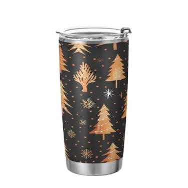 Imagem de YETTASBIN Copo de árvore de Natal com tampa de palha, copo de aço inoxidável de 590 ml, parede dupla, isolada a vácuo, caneca de café de viagem para bebidas quentes e frias