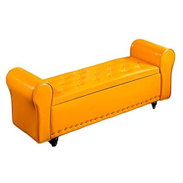 Imagem de FAMEOYA Caixa de armazenamento otomana para adultos, banco dobrável para pés e pufes, bancos multifuncionais para trocador de sapatos para sala de estar, quarto, cama, banco