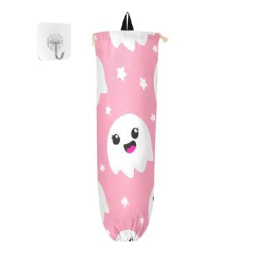 Imagem de xigua Suporte de parede para saco de plástico Halloween Ghosts com cordão, pacote com 2, organizador de sacolas de supermercado reutilizável para bolsas, meias, roupas íntimas e gravatas