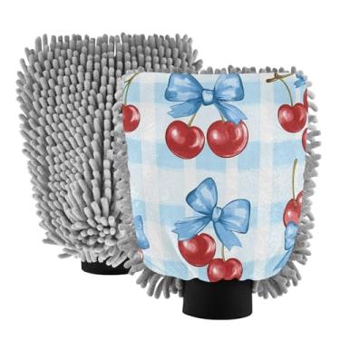 Imagem de STAYTOP Luvas de lavagem de carro com laço azul, 2 peças, luvas de microfibra de chenille, sem arranhões, panos de esponja de lavagem ultra absorventes para carros, limpeza doméstica - L