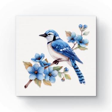 Imagem de Pintura em Aquarela de Pássaro Azul com Flores, Arte Decorativa, Estilo Botânico, Impressão Digital em Branco 70x70