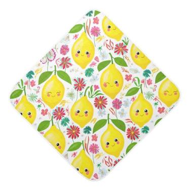 Imagem de Burbuja Cute Lemons Toalha de banho para bebês - Toalha com capuz de musselina macia e absorvente para recém-nascidos, 76 x 76 cm
