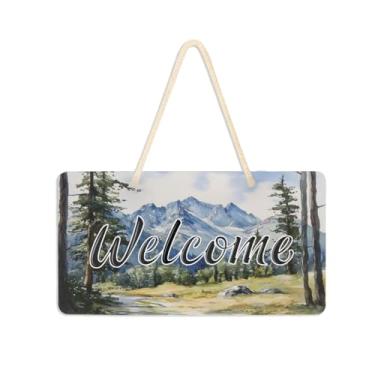 Imagem de Burbuja Placa de boas-vindas Lane in Mountain para porta da frente, placa de boas-vindas de PVC para decoração de férias, 15 x 28 cm