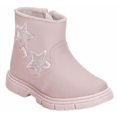 Imagem de Bota Botinha Infantil Feminina com Zíper Lateral, Rosa com Estrelas Glitter, Coturno para Meninas< Sola Antiderrapante (Rosa, Normal, BR, Criança de 4 a 8 anos, Numérico, 24)