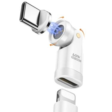Imagem de MoKo Adaptador magnético Lightning para USB C 60W, adaptador Lightning magnético de 9 pinos com rotação de 180° 360°, iluminação para USB C, adaptador de 90 graus para iPhone 17 Air 16 15 Pro Max/iPad