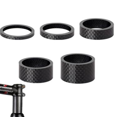 Imagem de YiXjiuBP Espaçador de fone de ouvido para bicicleta, 5 peças, espaçador de fone de ouvido de fibra de carbono, haste de bicicleta, arruela de garfo para MTB BMX Mountain Road Bikes ciclismo, 3 mm, 5