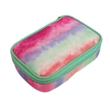 Imagem de Estojo Escolar Quadrado Grande Feminino, Verde, Multicolorido com Rosa, Azul e Verde