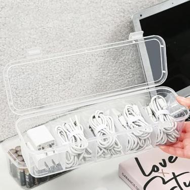 Imagem de Caixa organizadora de cabos, caixa de gerenciamento de cabos de mesa de 6 compartimentos com tampa, organizador de acessórios eletrônicos para escritório em casa e uso em viagens, transparente