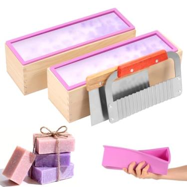 Imagem de Kit de moldes de silicone para sabonete, ferramentas retangulares para fazer sabão com cortador, raspagem ondulada e reta de aço inoxidável, moldes de sabão multifuncionais para fazer velas de bolo de