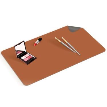 Imagem de Tapete de maquiagem para penteadeira para proteger o topo da mesa, tapete de maquiagem de dupla face, almofada de mesa fácil de limpar - acessórios à prova d'água e à prova de óleo, 60 x 30 cm (marrom