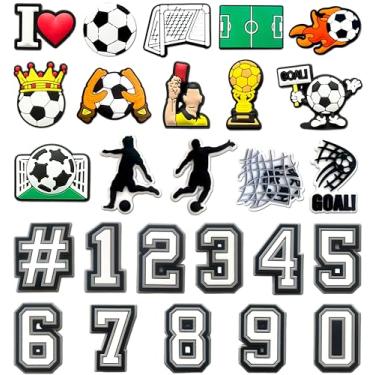 Imagem de Berloques de crocodilo de futebol para meninos, 26 peças de pingentes de decoração de sapatos esportivos e números para tamancos, acessórios fofos para meninas, lembrancinhas de festa e presente