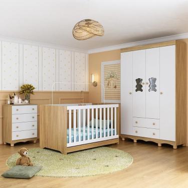 Imagem de Quarto De Bebê Completo Com Berço Americano 3 Em 1 Ternura Multimóveis MP4651 Madeirado-branco