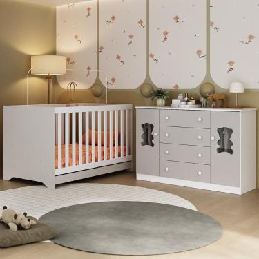 Imagem de Berço Americano 3 Em 1 Com Cômoda 2 Portas 4 Gavetas Teddy Multimóveis MP4727 Branco-off White