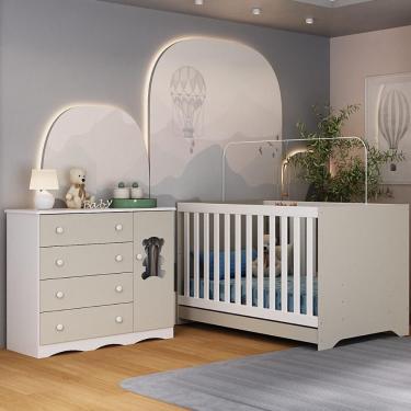Imagem de Berço Americano 3 Em 1 Com Cômoda 1 Porta 4 Gavetas Doçura Multimóveis MP4725 Branco-off White