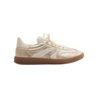Imagem de Tenis Feminino Arezzo Casual Couro Metalizado Retrô Dourado-Feminino