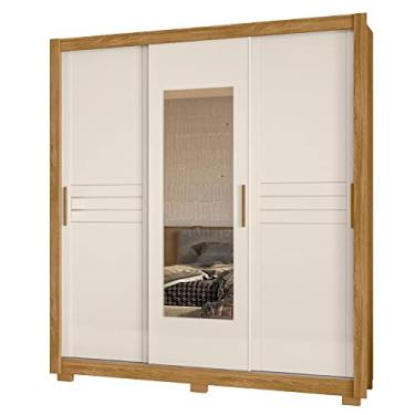 Imagem de Guarda Roupas Casal Com Espelho 3 Portas Correr 3 Gavetas Canadá Freijó/off White Moval