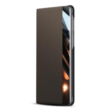 Imagem de LYJSMGZ Capa flip para Samsung Z Fold7, textura de fibra de carbono, à prova de choque, magnética, à prova de choque, capa de negócios, suporta carregamento sem fio, marrom, Z Fold 7