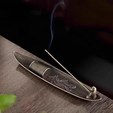 Imagem de Suporte de incenso de pescador, queimador de liga com apanhador de cinzas, suporte de estatueta de metal para meditação, sala de chá, decoração de casa, aromaterapia