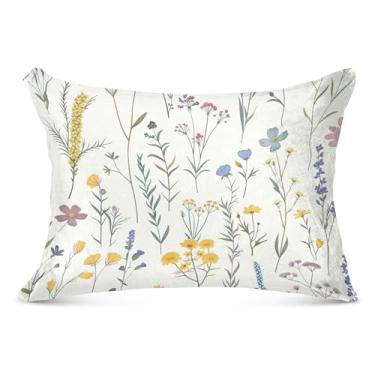 Imagem de Linda capa de travesseiro de flanela grande em creme de flores silvestres com zíper longo capa de travesseiro padrão King Queen, tamanho do corpo, 53 cm x 137 cm