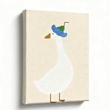 Imagem de Arte de parede de ganso, impressão em tela de pato fofo com chapéu, decoração minimalista escandinava de berçário e banheiro, arte country de fazenda para quarto ou entrada, 20 x 25 cm