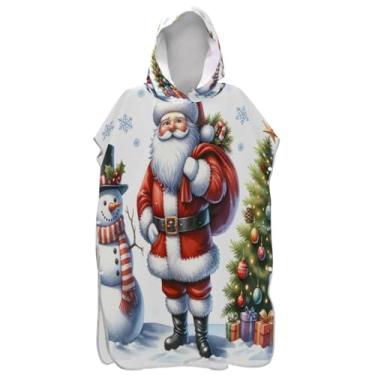 Imagem de Joisal Poncho de surfe para adultos trocador de roupa de banho com capuz bonito e leve árvore de Natal Papai Noel boneco de neve ponchos adultos para mulheres