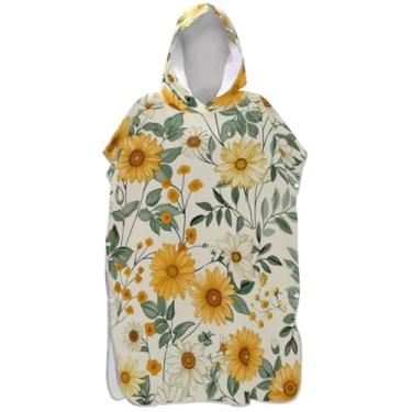 Imagem de Joisal Roupão para adultos, poncho de surfe, toalha de banho com capuz, plus size, vintage, margaridas, flores, bege, ponchos de praia para homens