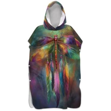 Imagem de Joisal Poncho de surfe para adultos trocador de roupão de praia com capuz toalha de natação plus size ponchos femininos com capuz estampa colorida de libélula