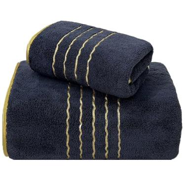 Imagem de Toalha de banho moderna listrada de lã coral, altamente absorvente e macia, grande lençol de banho para banheiro, spa, academia, 139 x 70 cm, preta