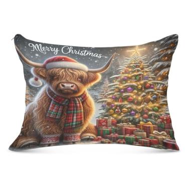Imagem de Capas de almofada extra grandes de vaca de árvore de Natal, capas de travesseiro de corpo macio, capa de travesseiro com zíper 50 x 76 cm