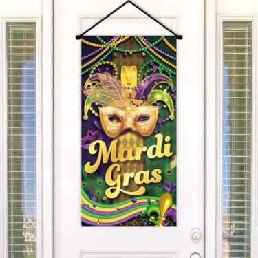 Imagem de OTTPOOM Banner de carnaval Mardi Gras decorações de porta New Orleans baile de máscaras cartaz de boas-vindas para decoração de festas de fim de ano, decoração de escritório em casa