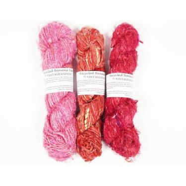 Imagem de Vintageandyou novelo de fio de seda de banana reciclado de 300 g - Pacote com 3 | Fios de fibra de banana de viscose fiada à mão de cor natural para tricô, tecelagem artística e artesanato DIY - Fio