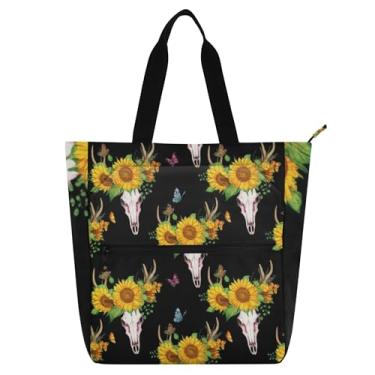 Imagem de Bolsas de trabalho femininas com caveiras de veado, girassóis, lona, praia, escola, bolsas para o dia a dia, para amantes de livros, presentes