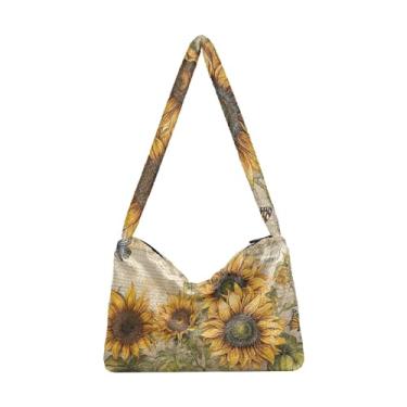 Imagem de GAIGEO Bolsa de ombro feminina para livro de borboleta com flor de girassol, bolsa de ombro de 33 cm, bolsa de ombro feminina, Cartão postal de borboleta de flor de girassol, One Size